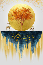 瓷晶画山水风景画麋鹿