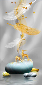 瓷晶画线条抽象画石头麋鹿羽毛