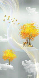 瓷晶画线条抽象画树