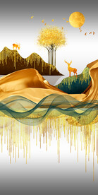 瓷晶画线条抽象画麋鹿