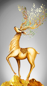 瓷晶画石头麋鹿