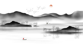 高清分层水墨山水推拉门打印图