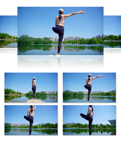 实拍女子在户外练瑜伽