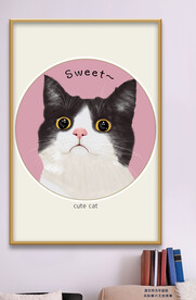 卡通猫咪大眼萌宠英文装饰画
