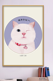 手绘猫咪大眼萌宠装饰画
