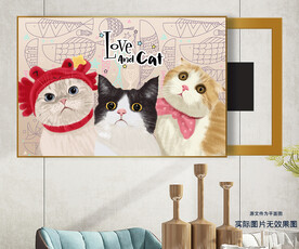 手绘猫咪小鱼电表箱装饰画