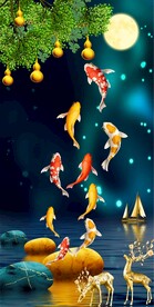 九鱼麋鹿五福玄关