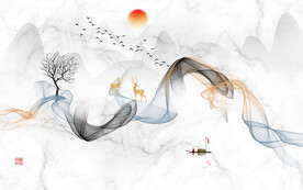 晶瓷画线条抽象画水墨山水画