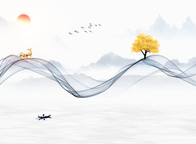 晶瓷画线条抽象画水墨山水画