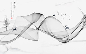 晶瓷画线条抽象画水墨山水画