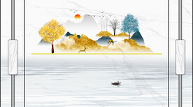 晶瓷画山水画电视背景墙