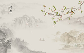 中式花鸟山水背景墙