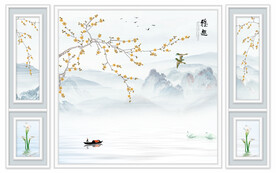 晶瓷画山水风景电视背景墙