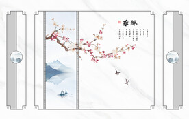 晶瓷画大理石电视背景墙梅花