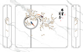 晶瓷画兰花大理石电视背景墙