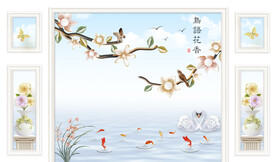 晶瓷画鸟语花香电视背景墙