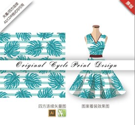 矢量手绘创意热带雨林树叶图案