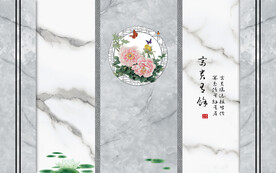 晶瓷画牡丹花大理石纹背景墙