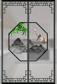 高清分层透明底推拉门打印图