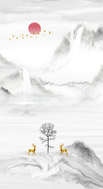 装饰画 水墨山水风景画