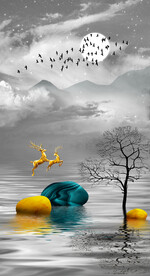 装饰画 石头 麋鹿