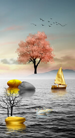 装饰画 石头 帆船