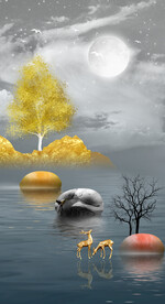 装饰画 石头 麋鹿