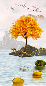 装饰画 石头 麋鹿