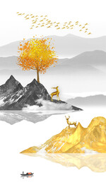 装饰画 石头 麋鹿