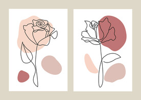 手绘抽象玫瑰线条花卉装饰画