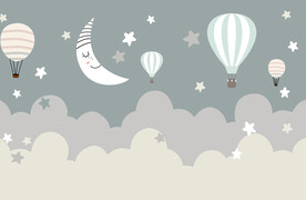 可爱卡通星星月亮气球儿童房壁画