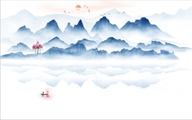 新中式蓝色水墨山水电视背景墙