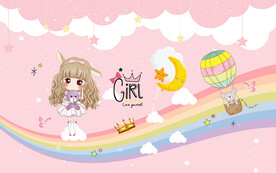 可爱小公主小熊儿童房背景墙