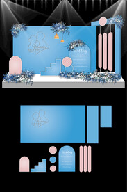 蓝色婚礼现场KT板