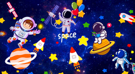 卡通星空宇航员背景墙