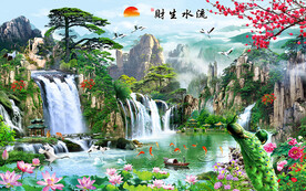 大气山水流水生财风景背景墙