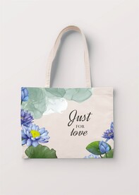 蓝色荷花印花图案帆布袋