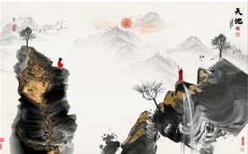 新中式金色水墨山水背景墙