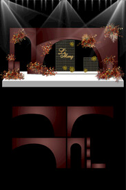 红色新中式婚礼KT板布置