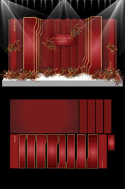 红色新中式婚礼KT板布置