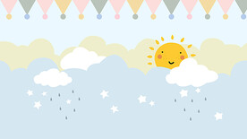 可爱卡通白云太阳儿童房墙纸壁画