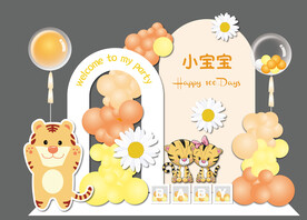 卡通老虎主题宝宝宴橙黄色背景