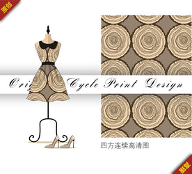 创意手绘卡通树年轮几何数码印花