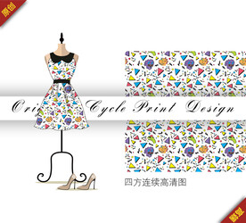 创意手绘卡通恐龙几何数码印花