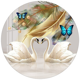 轻奢天鹅羽毛圆框画