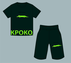 卡通鳄鱼字母印花T恤裤子童装套