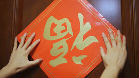 春节节日新年贴福字贴窗花实拍