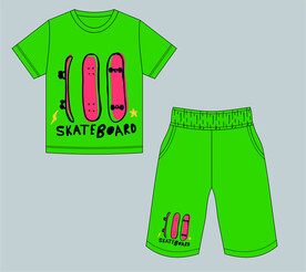 滑板手绘印花T恤裤子童装套装