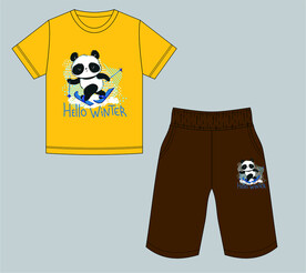 卡通小熊猫字母印花T恤裤子童装