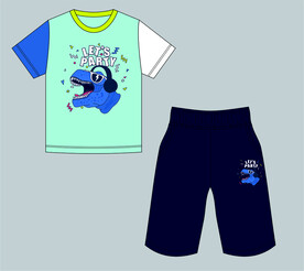 卡通音乐恐龙头印花T恤裤子童装